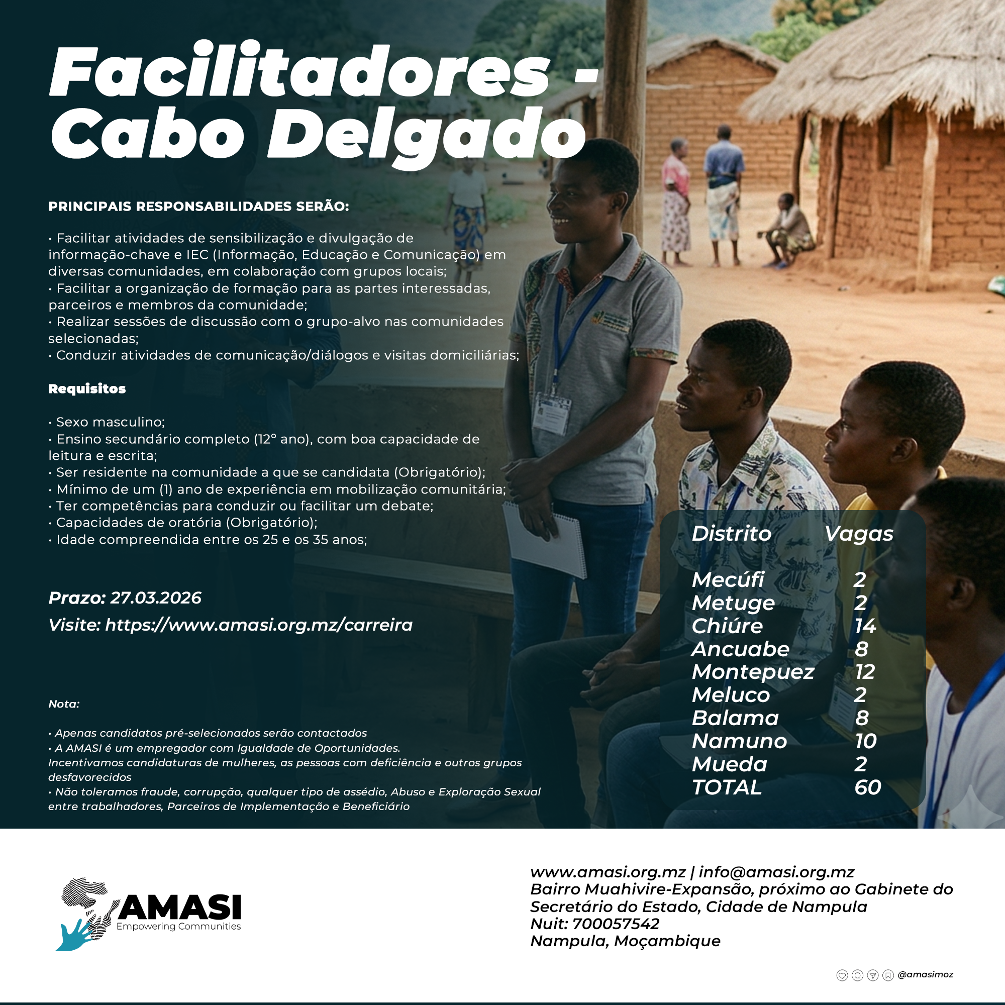 ANÚNCIO DE VAGAS – Facilitadores Comunitários do Programa Eu Sou Capaz