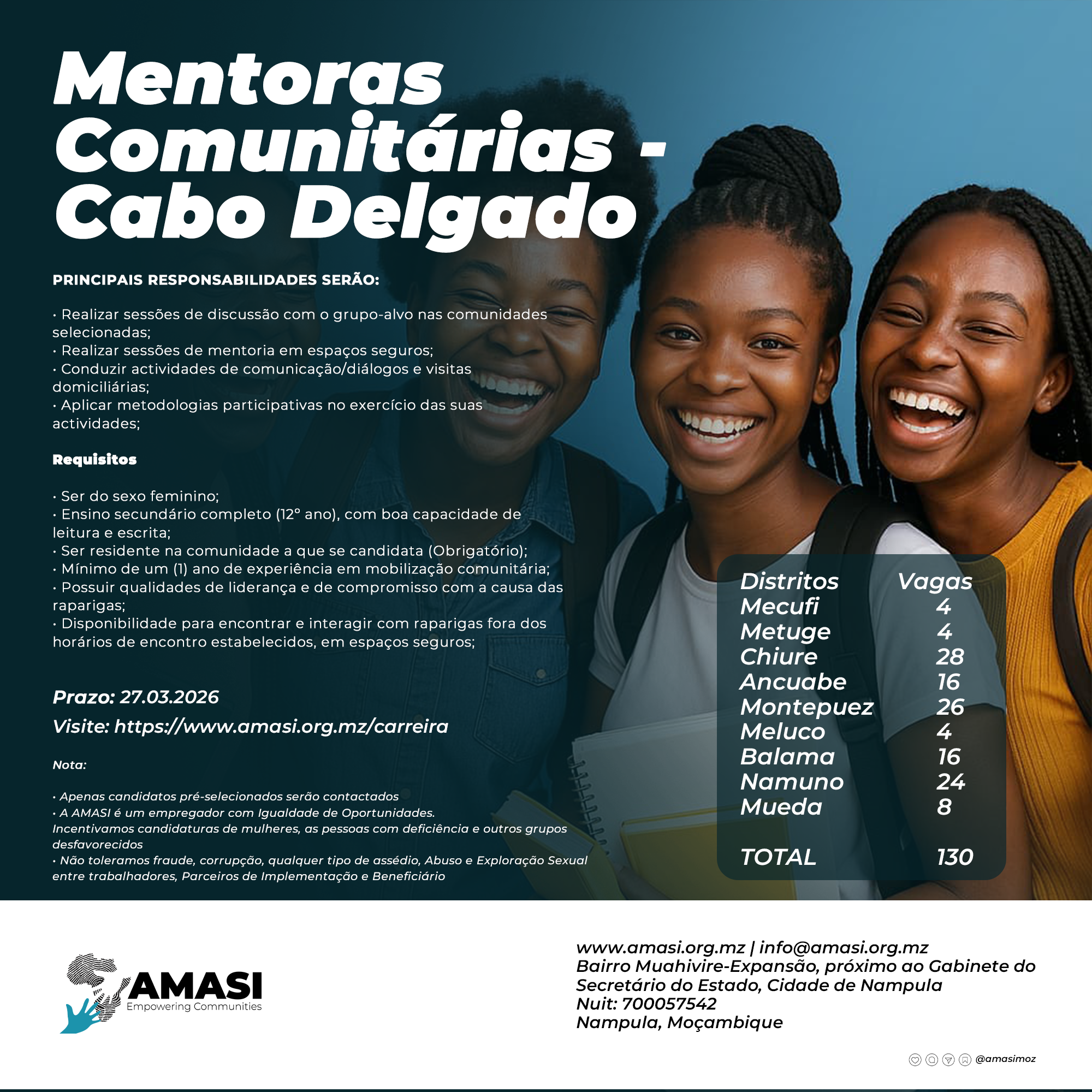 ANÚNCIO DE VAGAS – Mentoras Comunitárias do Programa Eu Sou Capaz